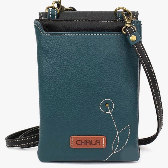 CHALA Faux Leather Embroidered Black and Green Crossbody Bag - Picture 2 of 15